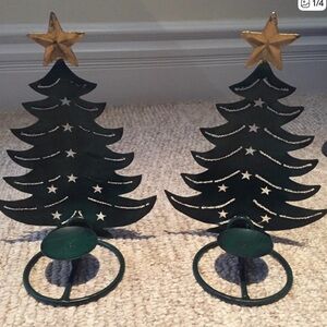 Set of two metal Christmas tree votive holders